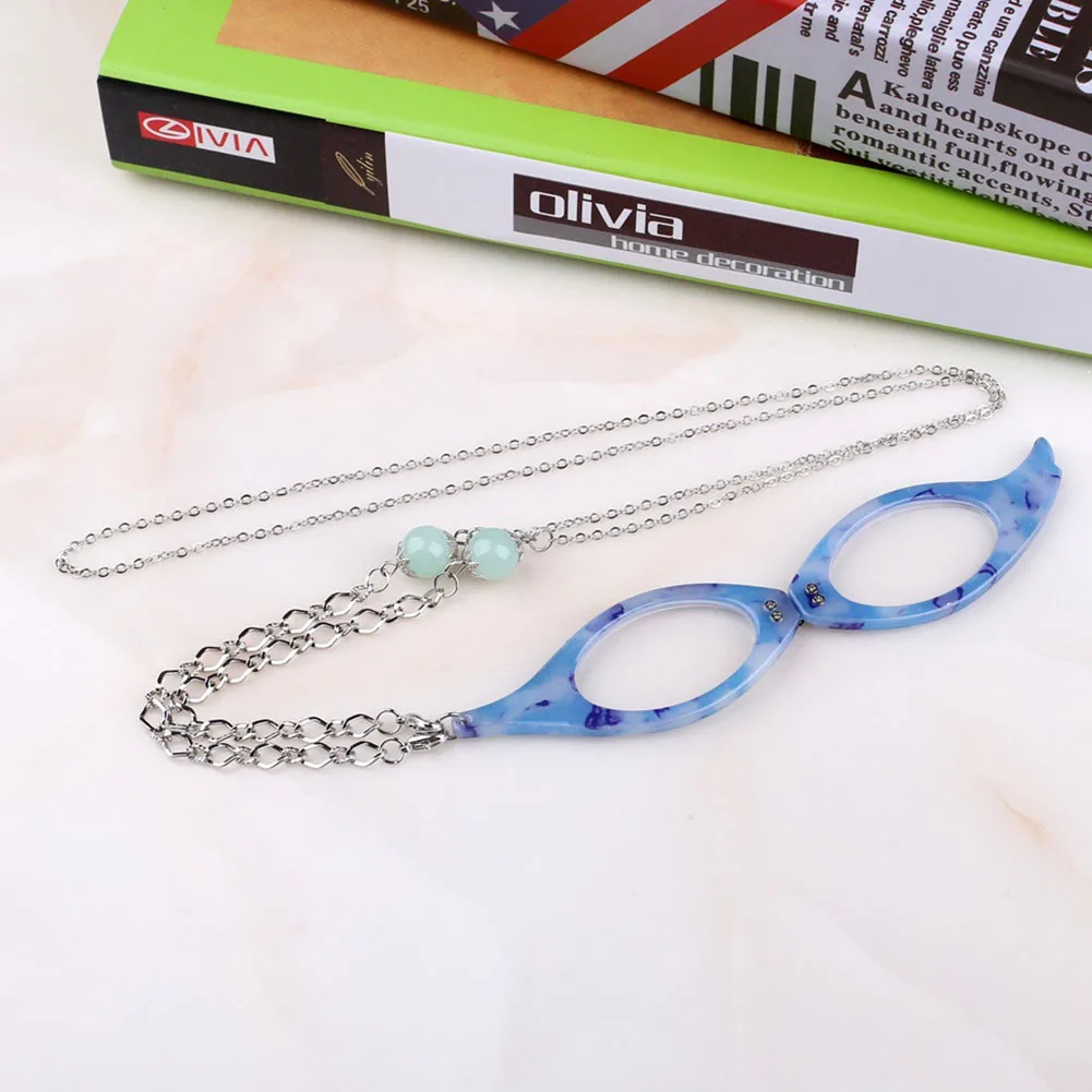 

Vintage Folding Reading Glasses Chain Pendant Reader Necklace Shellhard Older Magnifier Jewelry Gift Colorful Frame Necklace