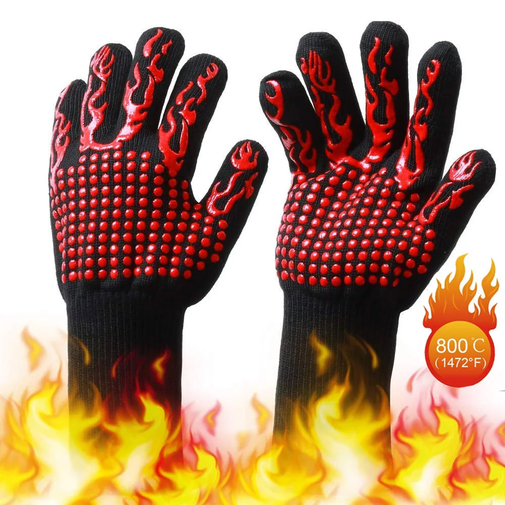 Высокотемпературные устойчивые 800 перчатки для барбекю огнезащитные Перчатки Огнестойкие Нескользящие огнеупорные гриль изоляционные