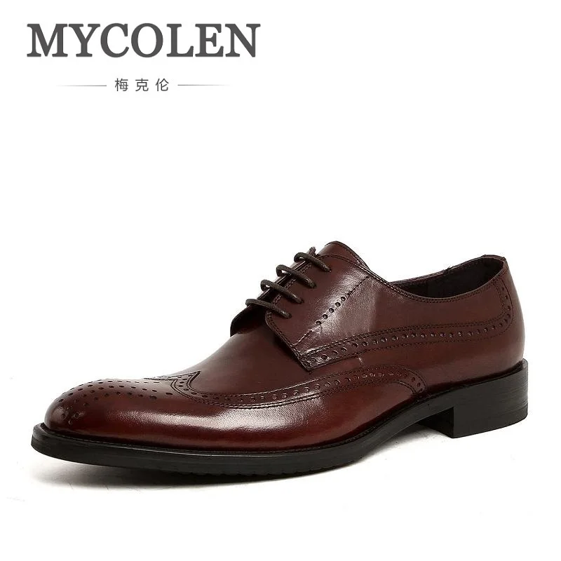 

MYCOLEN British Style Leather Oxford Shoes Men Brogues Men's Genuine Leather Lace Up Brown Dress Shoes Gelinlik Ayakkabilari