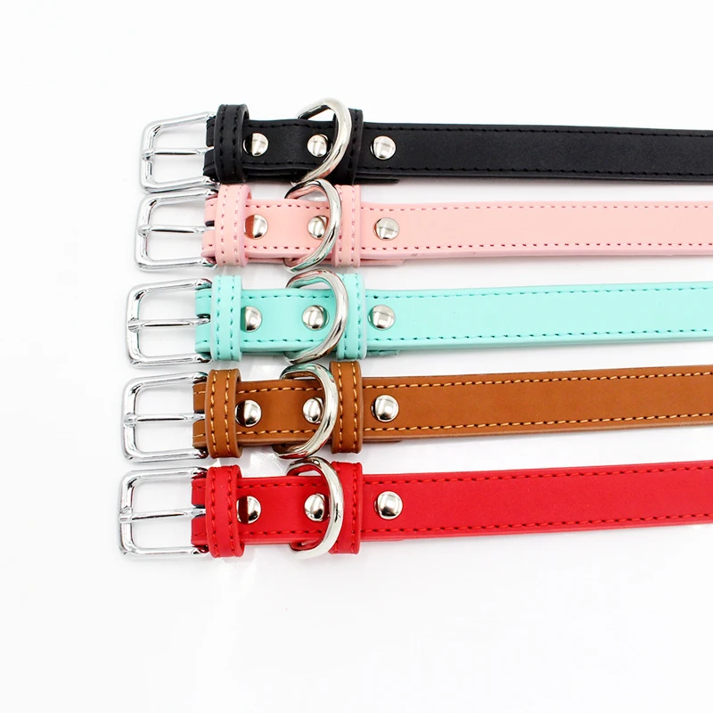 PU Leather Solid Soft Colorful Pet Dog Collar For Small Medium Large Dogs Neck Strap Adjustable Safe Puppy Kitten Cats Collar