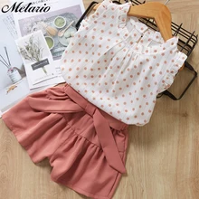 Повседневные комплекты одежды с милым узором в горошек для девочек, футболка без рукавов и шорты комплекты из 2 предметов одежда для маленьких девочек
