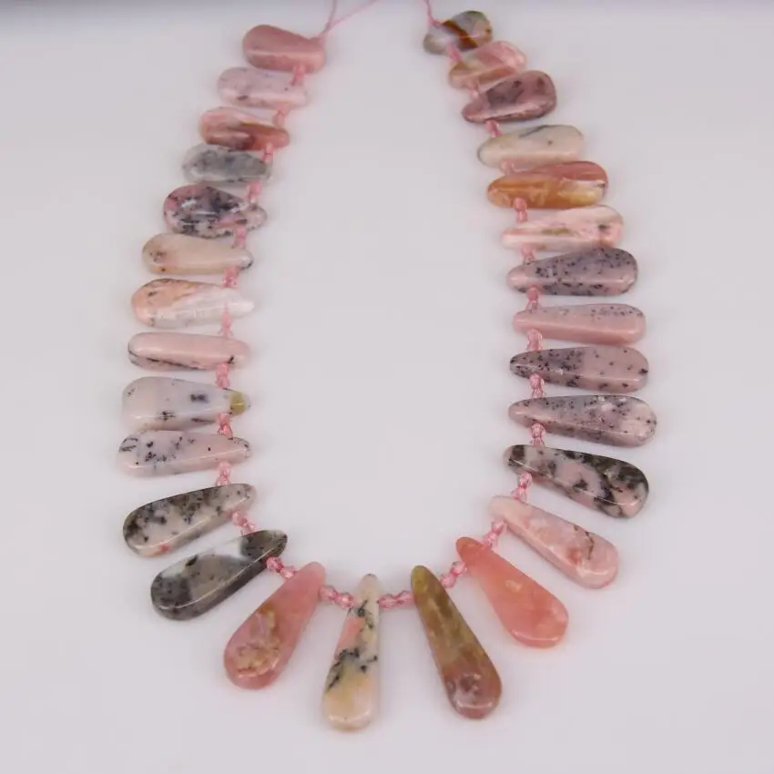 28pcs/str Natural Pink Opal Stones Teardrop Beads Craft Necklace Bulk,Raw Opal Graduated Top Drilled Slice Loose Beads Pendants