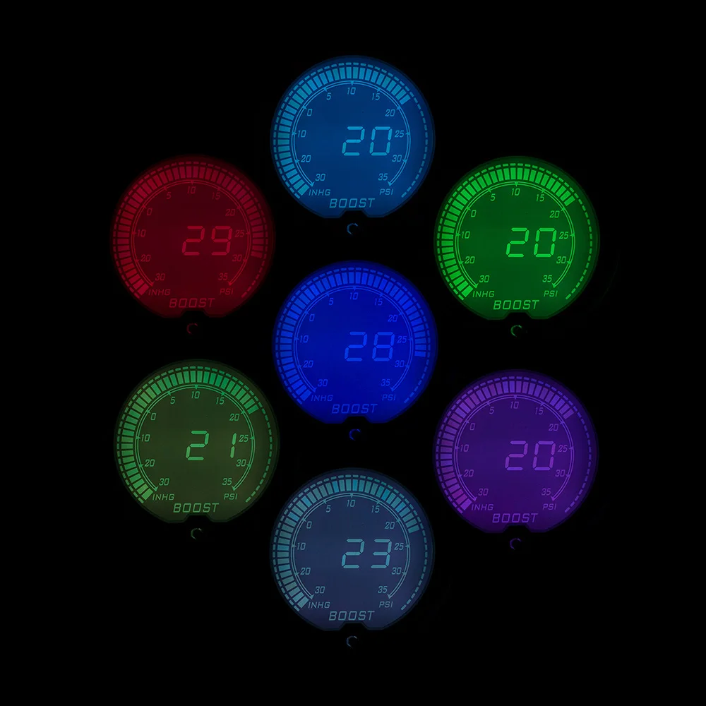 " 52 мм Boost gauge EVO lcd 7 цветов цифровой турбо Boost gauge-30 дюймов. Hg-35PSI автомобильный измеритель вакуума YC100110