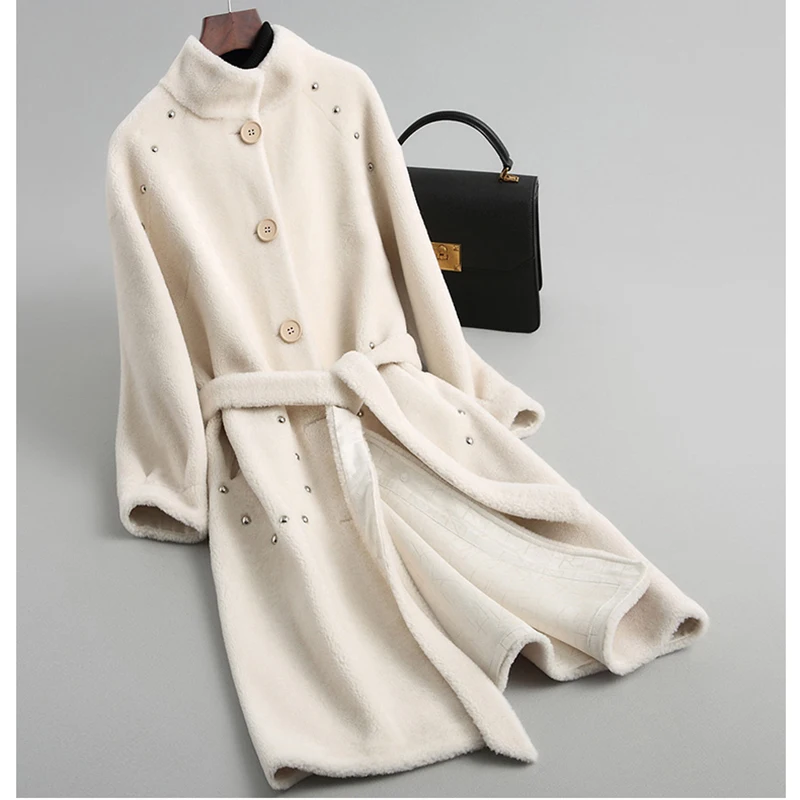 Solide Manteaux Réel Femmes Mouton Ll2030 Veste Automne De Laine Fourrure 2018 Longue Manteau Beige wine Hiver Red Femelle Mode Femme noir cARj4L35q