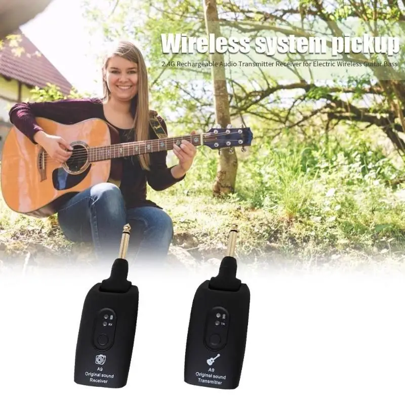 

A9 2.4G Audio Wireless Guitar System Transmitter Electric Guitar Receiver ABS Black Transmitter USB Charging Cable Guitar Access
