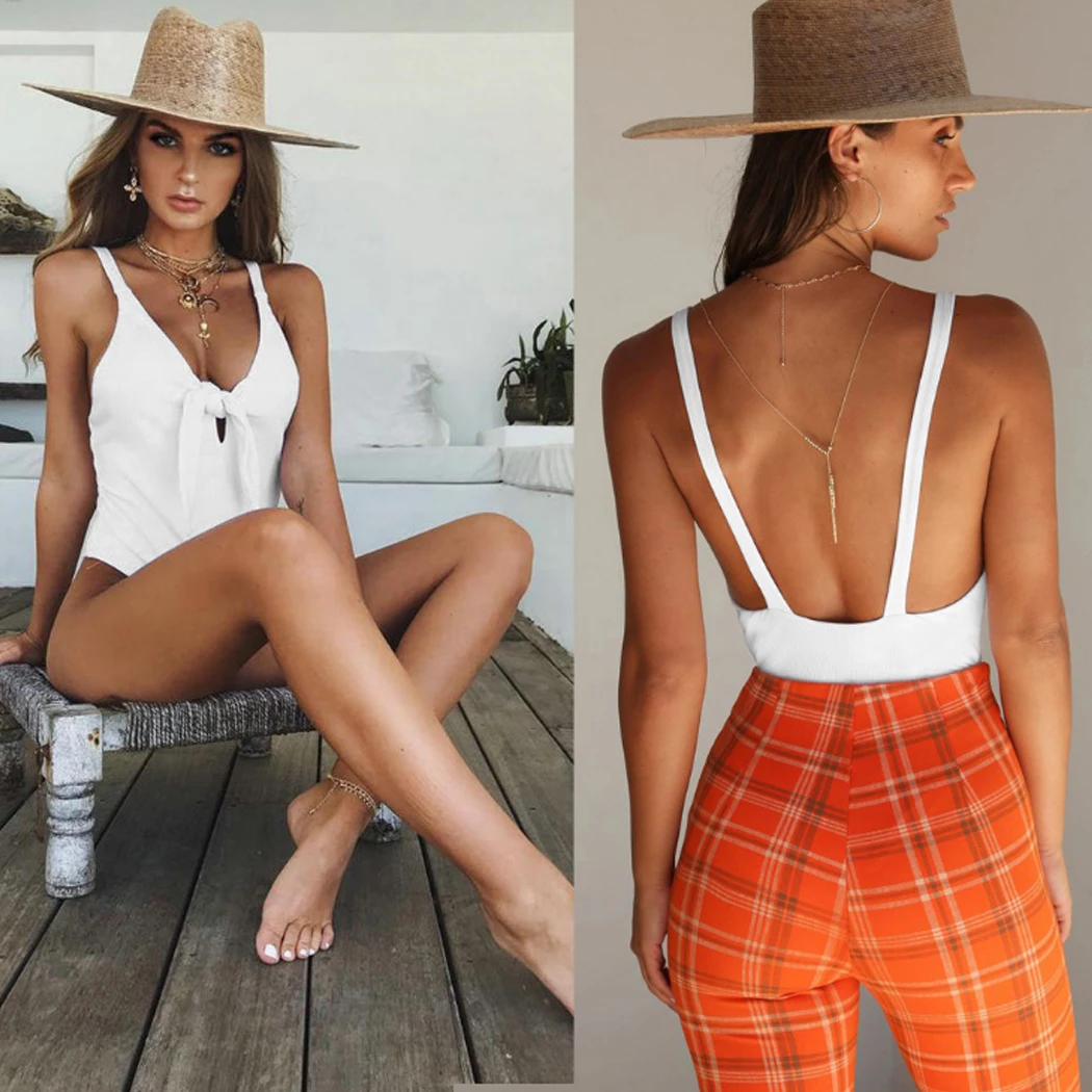Sexy Backless Women Bodysuits 2018 Summer Sleeveless