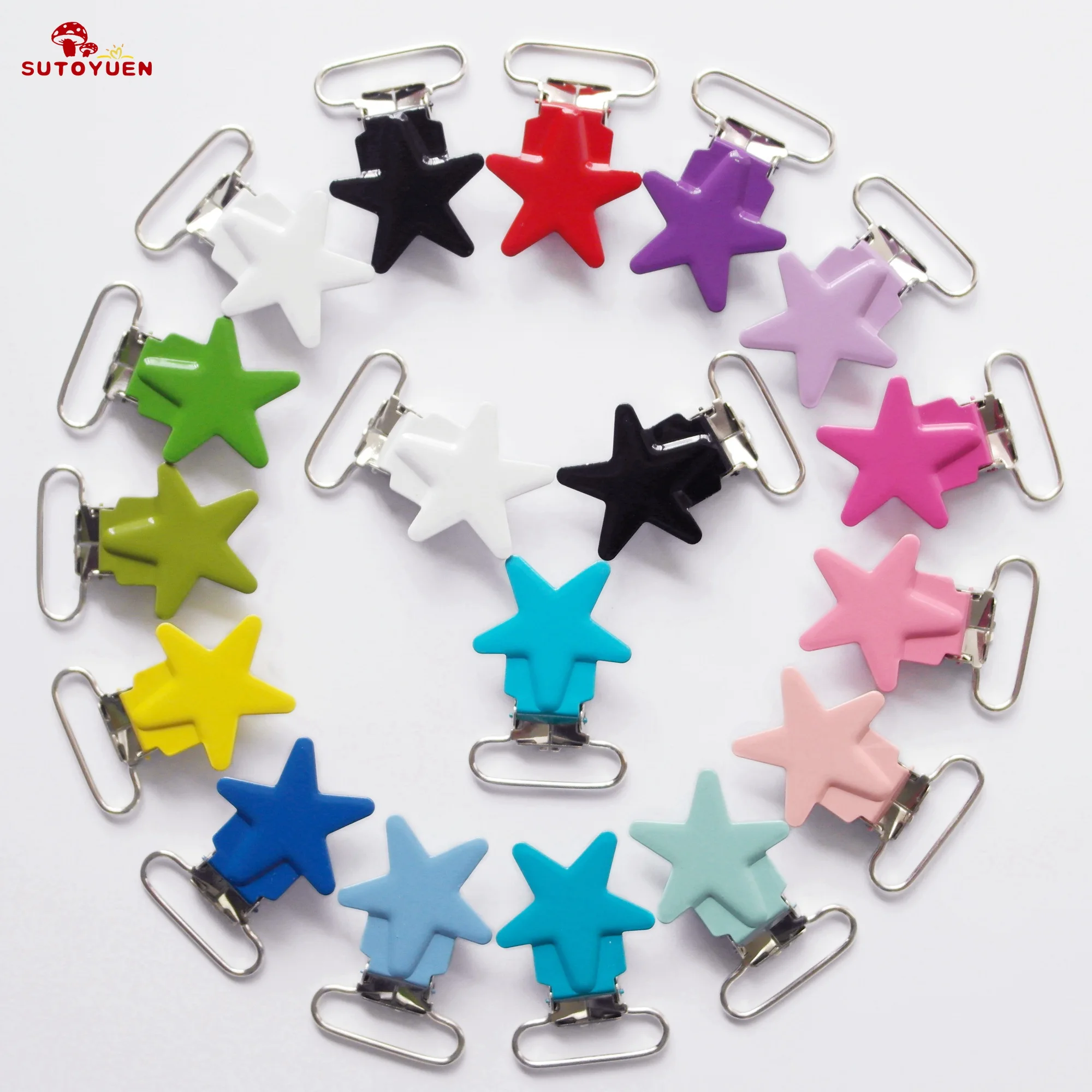 

Wholesale 20 Pcs Enamel Star Shape Metal Baby Pacifier Clips Holders / Suspender Clips Dummy Soother Clip