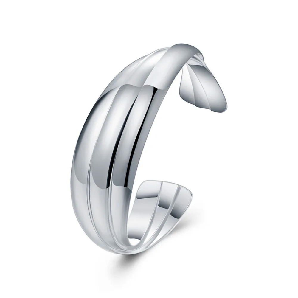 

2018 new 925 sterling silver bracelet three piece flat circle cross cuff open bangle cuff bracelet for women trendy jewelry