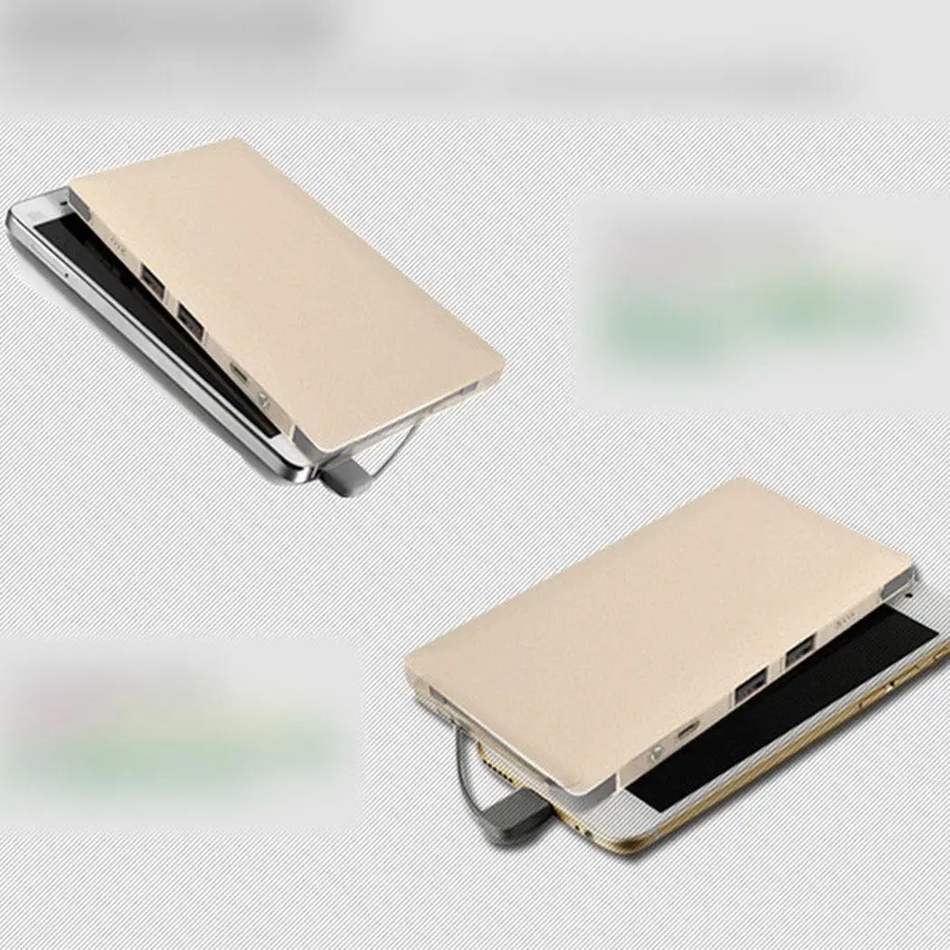 Ультра-тонкий 10000 мАч Внешний аккумулятор встроенный зарядный кабель портативный мини внешний аккумулятор внешнее зарядное устройство для Xiaomi samsung iphone