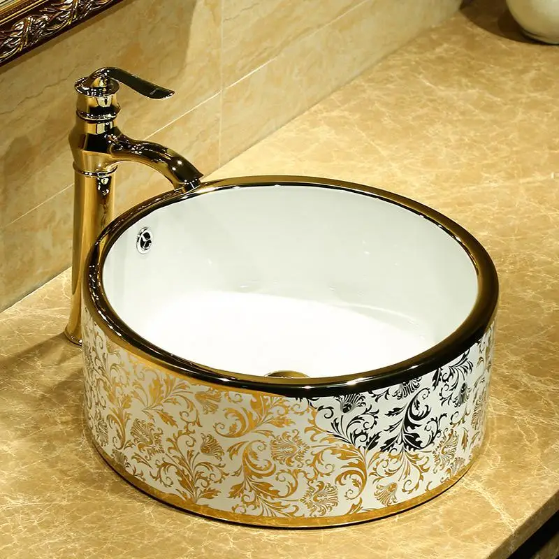 Европейский Винтажный стиль искусство китайская кухонная раковина ручной работы керамический золотой узор Сосуд Керамическая раковина для ванной - Цвет: only sink