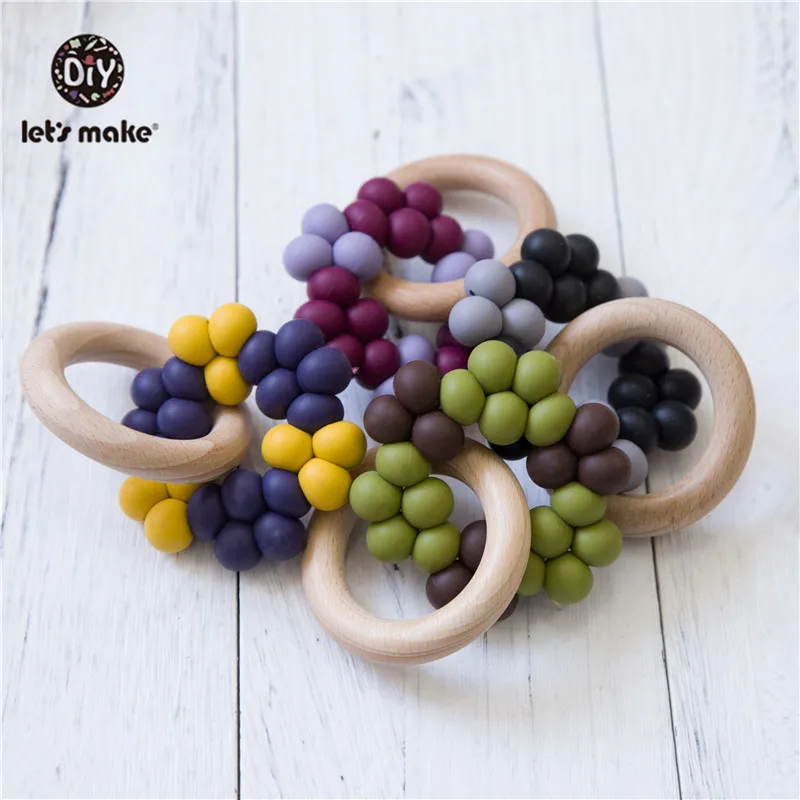 

Let's Make 1pc Baby Silicone Teether Bpa Free Silicone Beads Teething Toys Wood Ring Baby Products Nursing Wooden Teethers