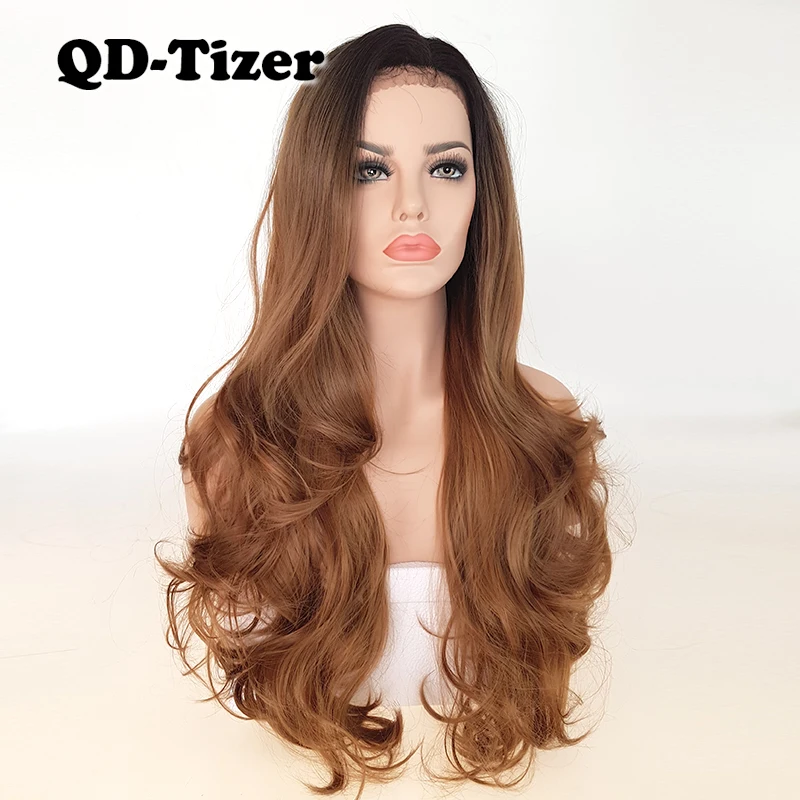 

QD-Tizer Blonde Ombre Hair Body Wave Synthetic Lace Front Wigs Glueless Free Part Wave Hair Lace Wigs for Black Women