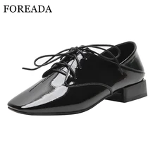 FOREADA/женские туфли-оксфорды на плоской подошве туфли-Дерби на шнуровке женские туфли из лакированной кожи с квадратным носком Весна г. черные Большие размеры 33-43