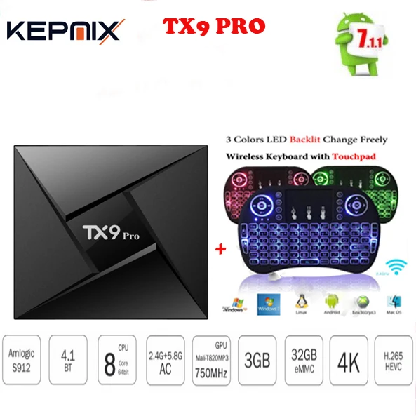 10 шт. TX9 Pro tv box Amlogic S912 Восьмиядерный процессор Android 7,1 OS Bluetooth 4,1 3 Гб/32 г Android ТВ приставка телеприставка - Цвет: 3G 32GI8 BACKLIT