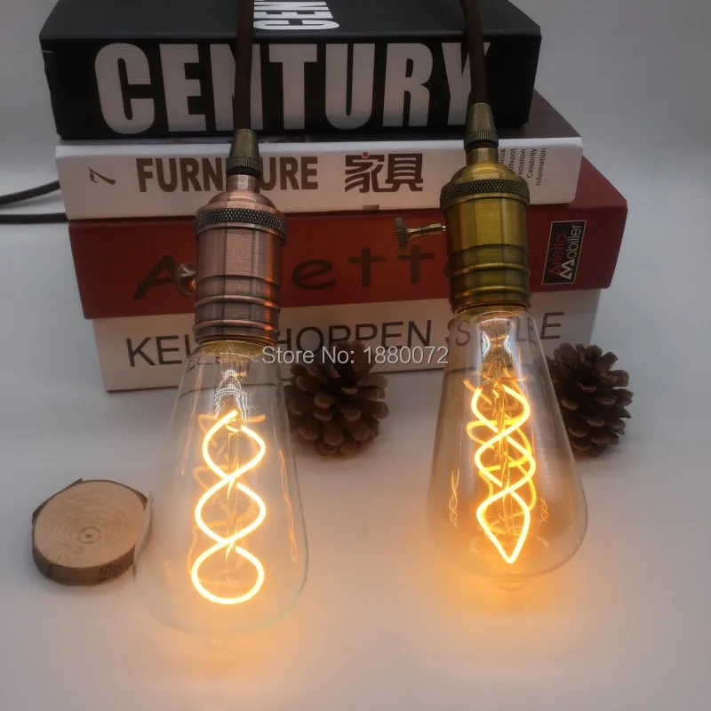 Filamento Levou Lâmpada St64 4 w Âmbar Macio Curvo Levou Filamento da Lâmpada 2 filament led lamp
