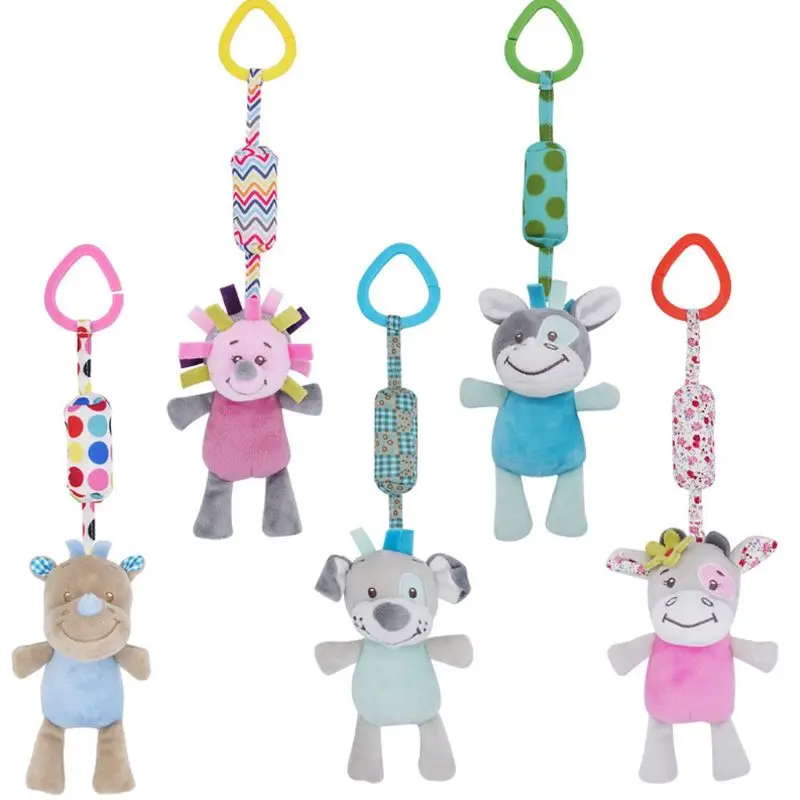 

Cartoon Plush Animal Rattle Bell Stroller Baby Cart Hanging Wind Chimes Musical Hand Shaker Grasping Educational Toys