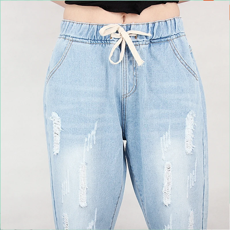 2017 Ripped Jeans women cotton harem plus size Ankle-Length denim pant 5XL