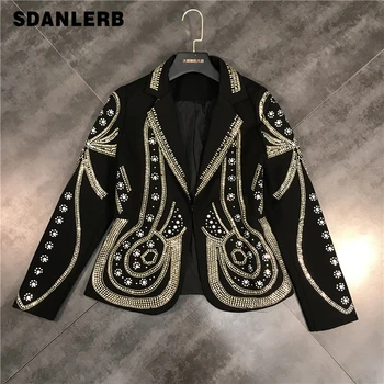 

Fashion Short Jacket Coat Women Spring Summer New Metal Rivets Hot Iron Studded Suit Coat Girls Ladies Slim Outwears