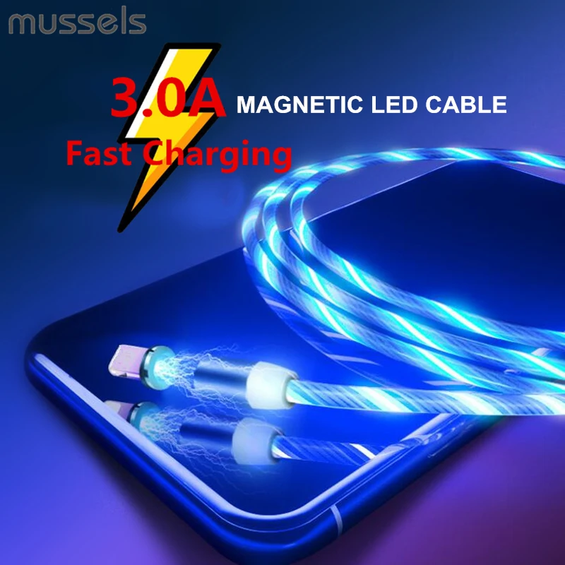 Мидий течёт светильник Магнитный usb зарядный кабель для iPhone X XS Max 6 6S 7 8 Plus 3A быстрое зарядное устройство Магнит кабель для мобильного телефона