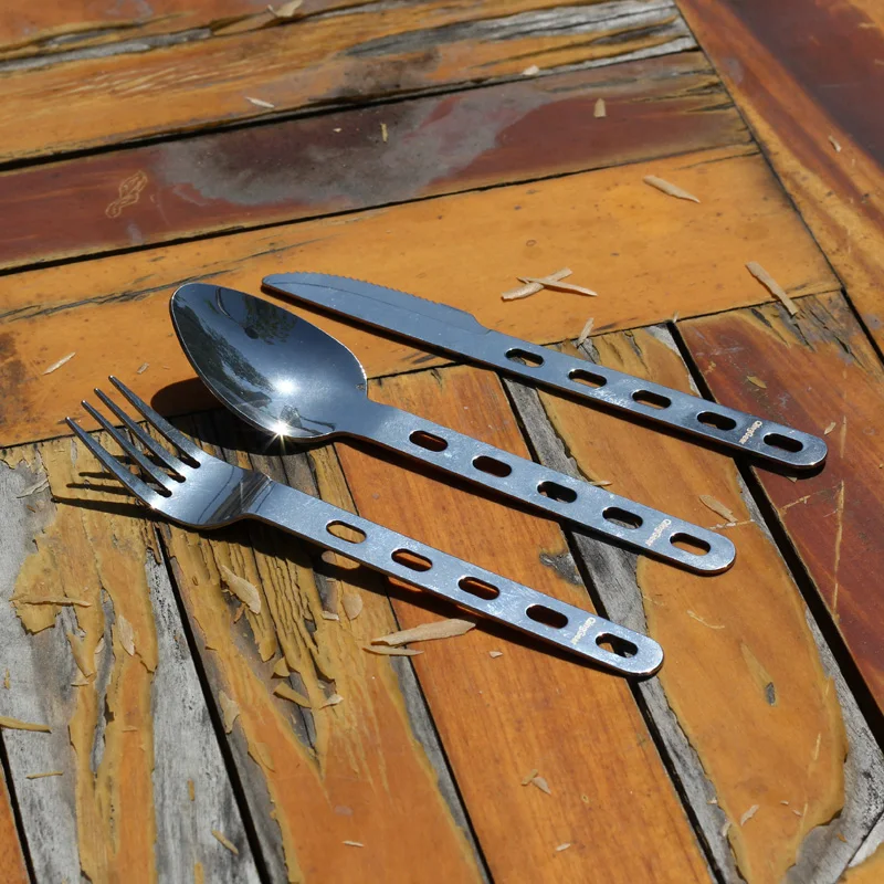 QingGear portátil Camping senderismo cubertería conjunto tenedor cuchara cuchillo con anillo Picnic vajilla utensilios con bolsa de nylon