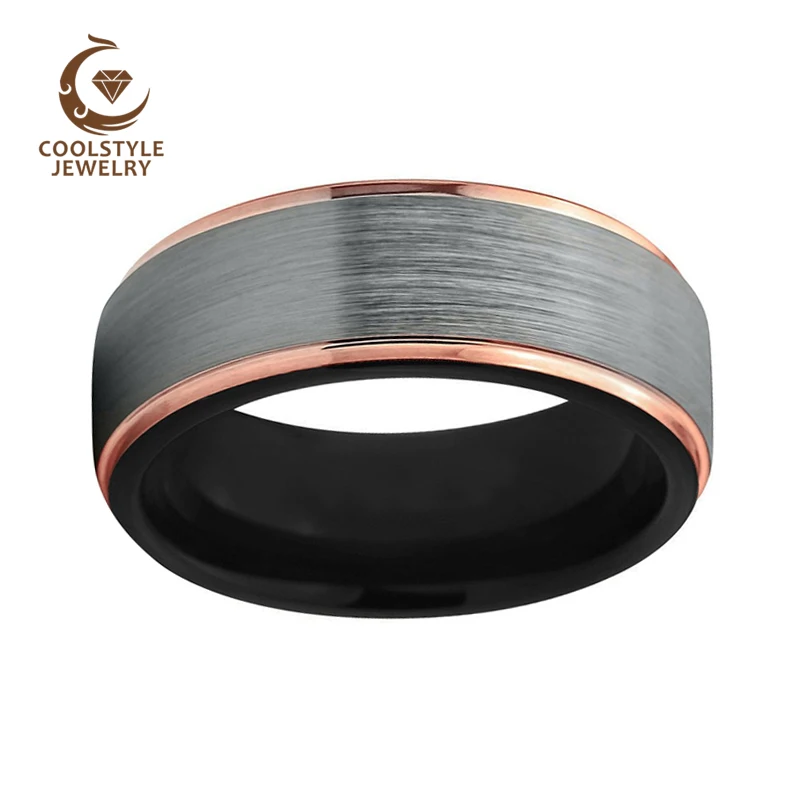 8 мм мужское Женское Обручальное кольцо из вольфрама черное розовое золото обручальное кольцо ступенчатое матовое удобное прилегание