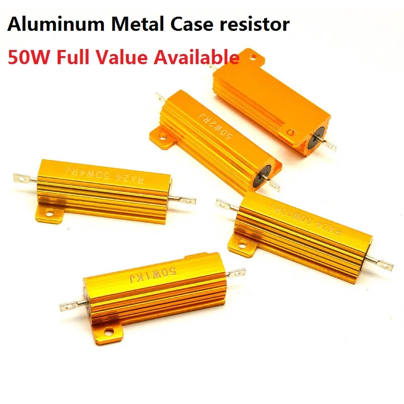 

2PC RX24-50W-3RJ 4RJ 5RJ 6RJ 8RJ 10RJ 5% Golden Aluminum Metal Case Resistor 3R 4R 5R 6R 8R 10R Wirewound High Power Metal Shell