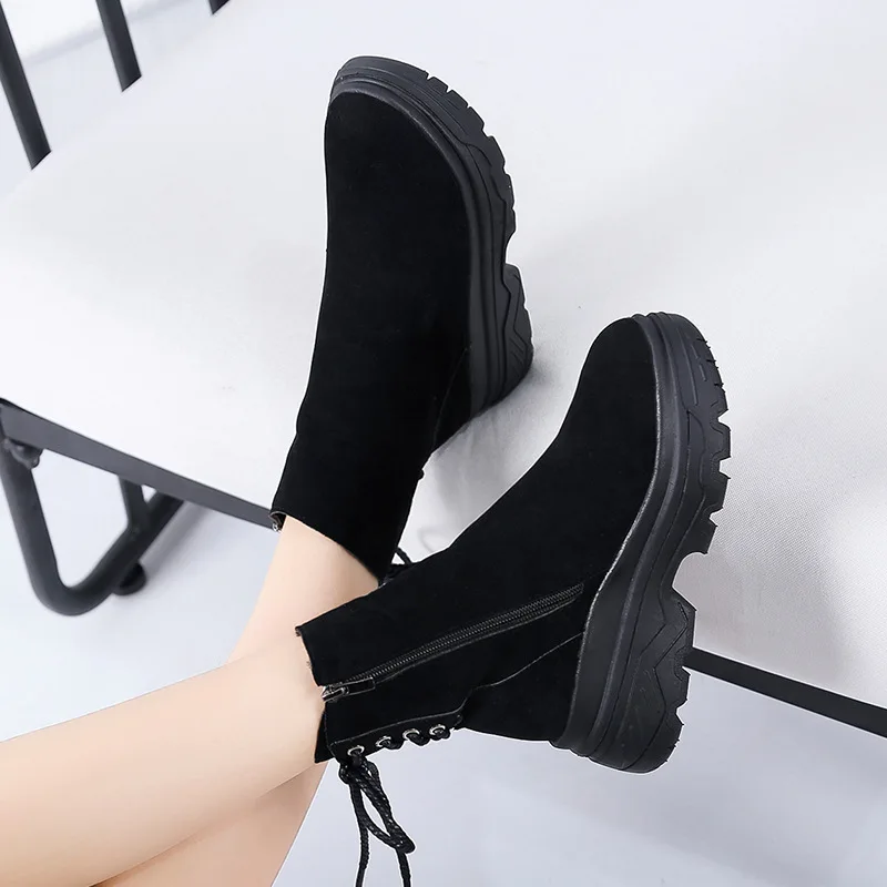 

Women's ankle shoes, women's shoes, spring and autumn, spring and autumn leather lace ribbons, plus ridge boots.