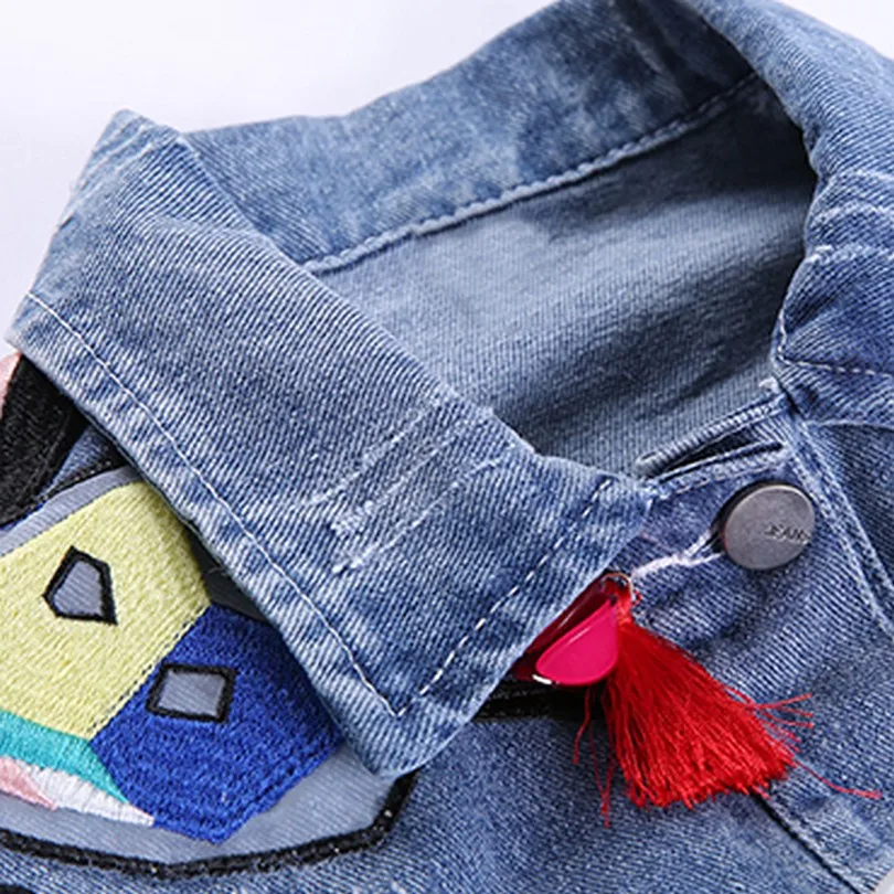 New  Colorful Butterfly Embroidery denim jacket women spring autumn fashion coat female jacket Tassel Sh