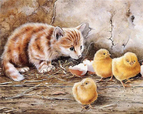 DIY 5D круглый Вышивка с кристаллами Наборы Cat курица бриллиантами кристаллы