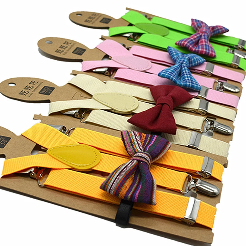 Детские подтяжки галстук-бабочка набор регулировка длины высокая эластичность 80-130 см высота мальчики девочки брюки подтяжки стильный