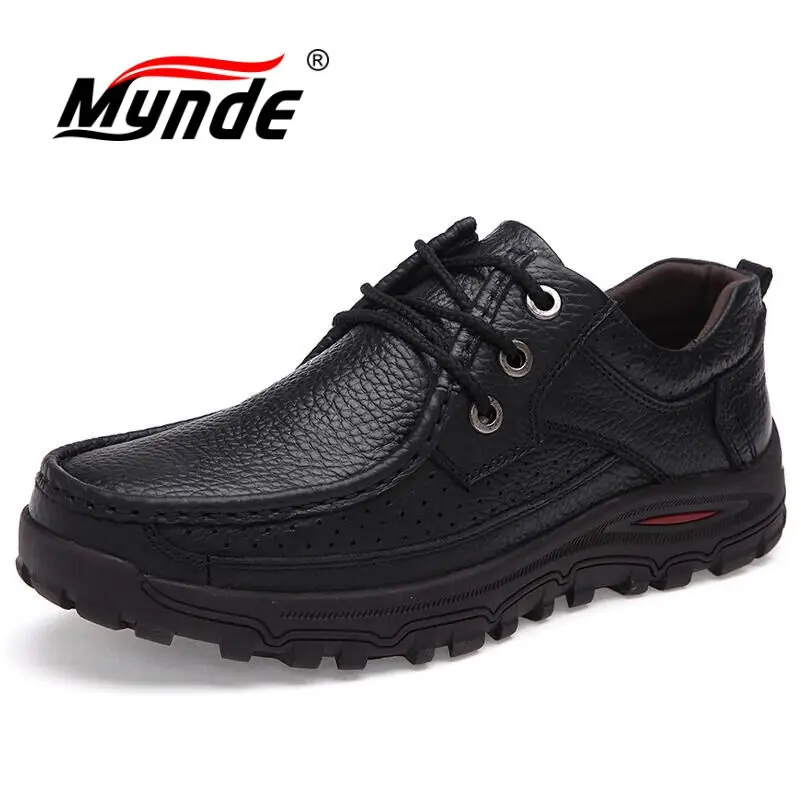 online MYNDE Marca Tamanhos Grandes Homens Da Moda Sapatos de Couro Genuíno Handmade Verão Outono Inverno Da Marca Homens De Alta Qualidade Apartamentos Sapatos 38 48