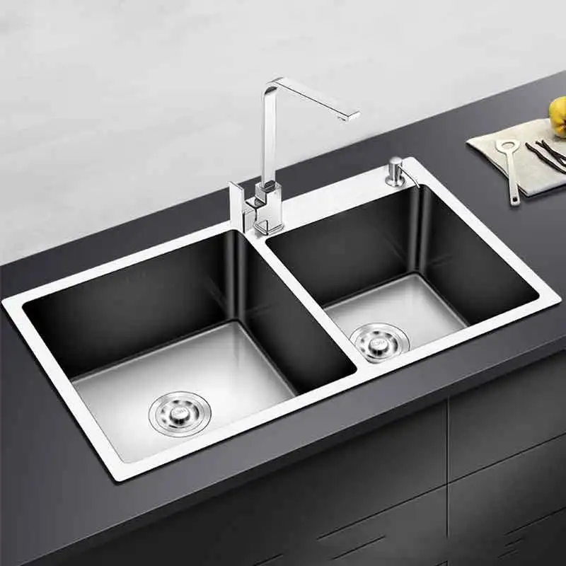 

Kitchen Sinks Faucet 3mm brushed Stainless Steel Double Bowl Above Counter Or Undermount Hand Made Sinks Vegetable washing