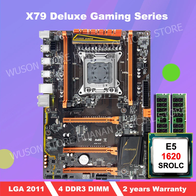 Материнская плата HUANAN deluxe X79 материнская с процессором Xeon E5 1620 SROLC и ОЗУ DDR3 8 Гб (2*4