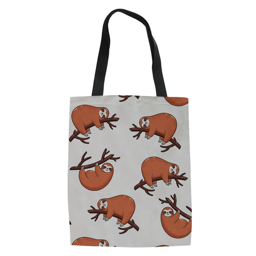 THIKIN Canvas Tote Bags Women Cute Animal Sloth Printing Shopping Bags for Reusable Eco Bag Females Shoulder Shopper Bag Storage - Цвет: as pictures
