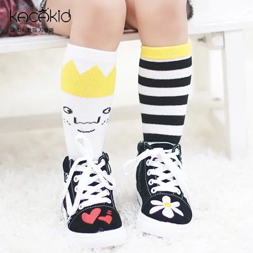 

0-4T Kids Socks Cartoon Crown Stripes Asymmetric Sport Cotton Socks Baby Infant Knee Sock Boys Girls Children Clothes Accessory