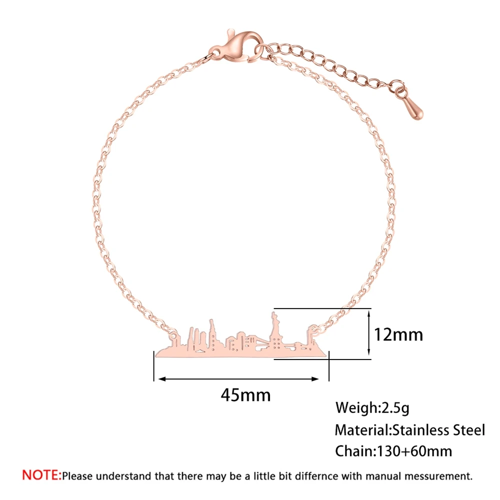 Todorova Skyline Нью-Йорк, мужские браслеты из нержавеющей стали, ювелирные изделия из розового золота, США, городской пейзаж, женский браслет ручной работы