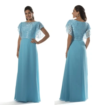 

Blue Long Modest Bridesmaid Dresses 2019 With Flutter Sleeves Jewel Lace Bodice Chiffon A-line Maids of Honor Dress Custom Made