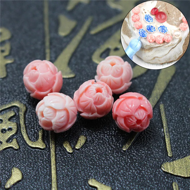

15pcs/lot Carved Lotus Beads Pink Coral Shell Spacer Buddha Beads 8mm Bracelet Necklace For Jewelry Making DIY Accessories