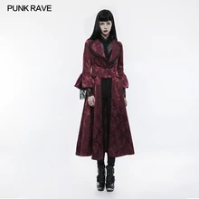 PUNK RAVE Women Gothic Victorian Style Jacket Coat Fashion Flower Pattern Gorgeous Long Coat Evening Party Wedding Coat