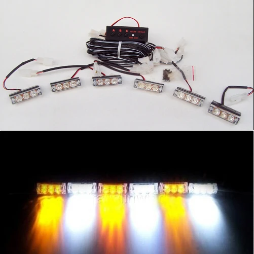 

6 X 3 LED Car Flash Strobe Light 3 Flashing Modes Red Blue White Green Amber Yellow New