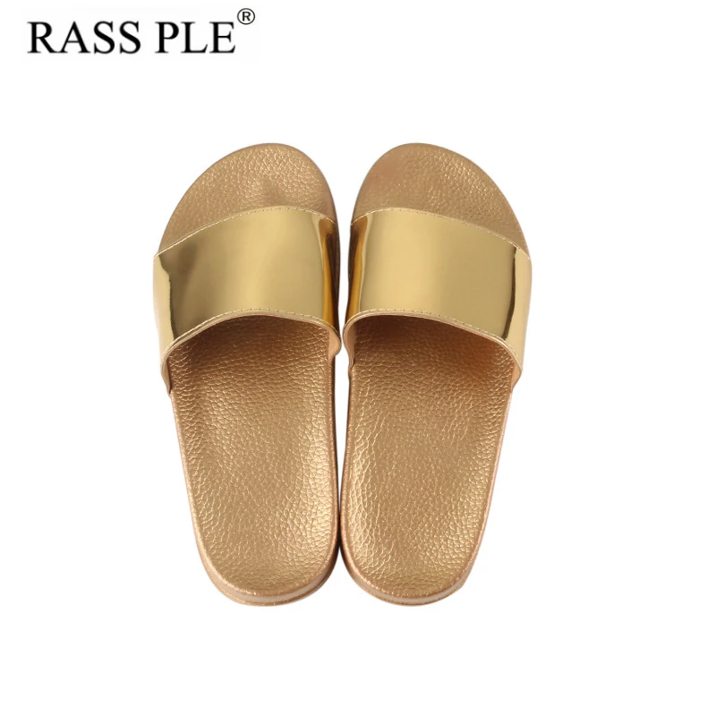 

RASS PLE 2018 Women Bling Slides Slippers Sandals Summer Beach Flip Flops Women Comfortable Flat Slip On Shoes zapatillas casa