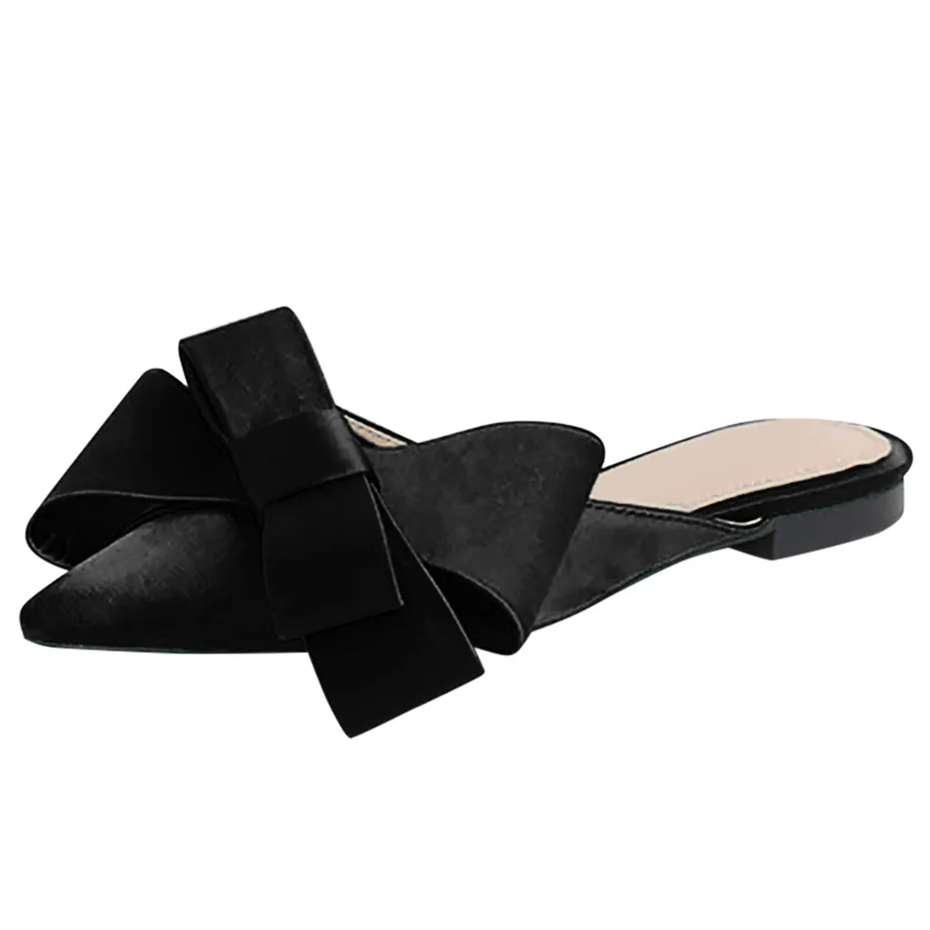

SAGACE Women's solid color pointed flat casual shallow mouth bow one foot single shoes slippers summer new listing 2019