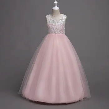 

9 colors Flower Appliqued girls clothing Long Dress Summer Kids Princess Party Wedding Dresses Clothes Floor Length Girls Dress