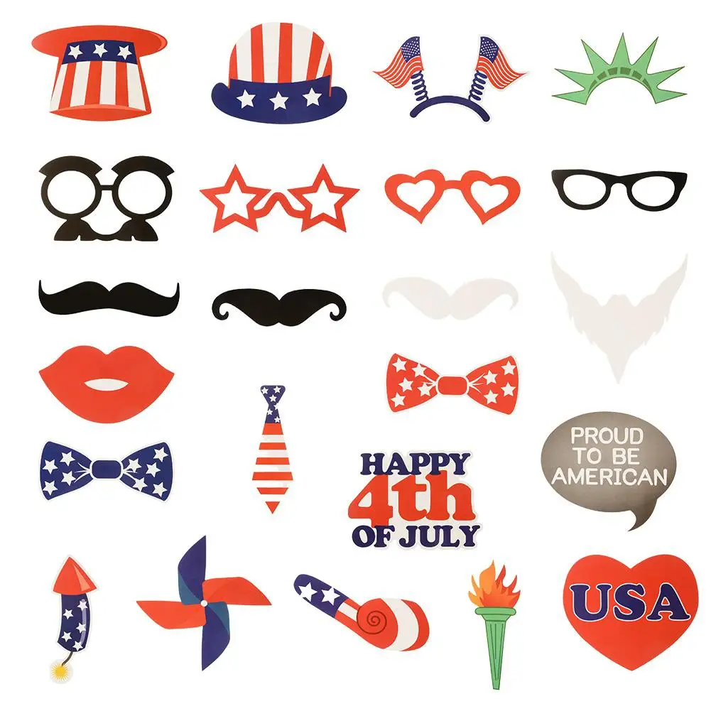 

24PCS DIY American 4th of July Photo Booth Props Independence Day Party Decorations