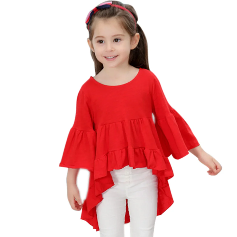 Модная детская хлопковая одежда с оборками для маленьких девочек, топ, блузка, одежда для детей, красивая элегантная одежда принцессы, M09 - Цвет: red 140