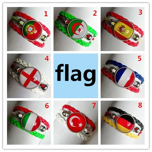 

24pcs/lot Country Flag Images Fashion Bracelets England,Spain,Germany,France,Portugal,Italy,Turkey,Algeria Glass Gem Bracelet