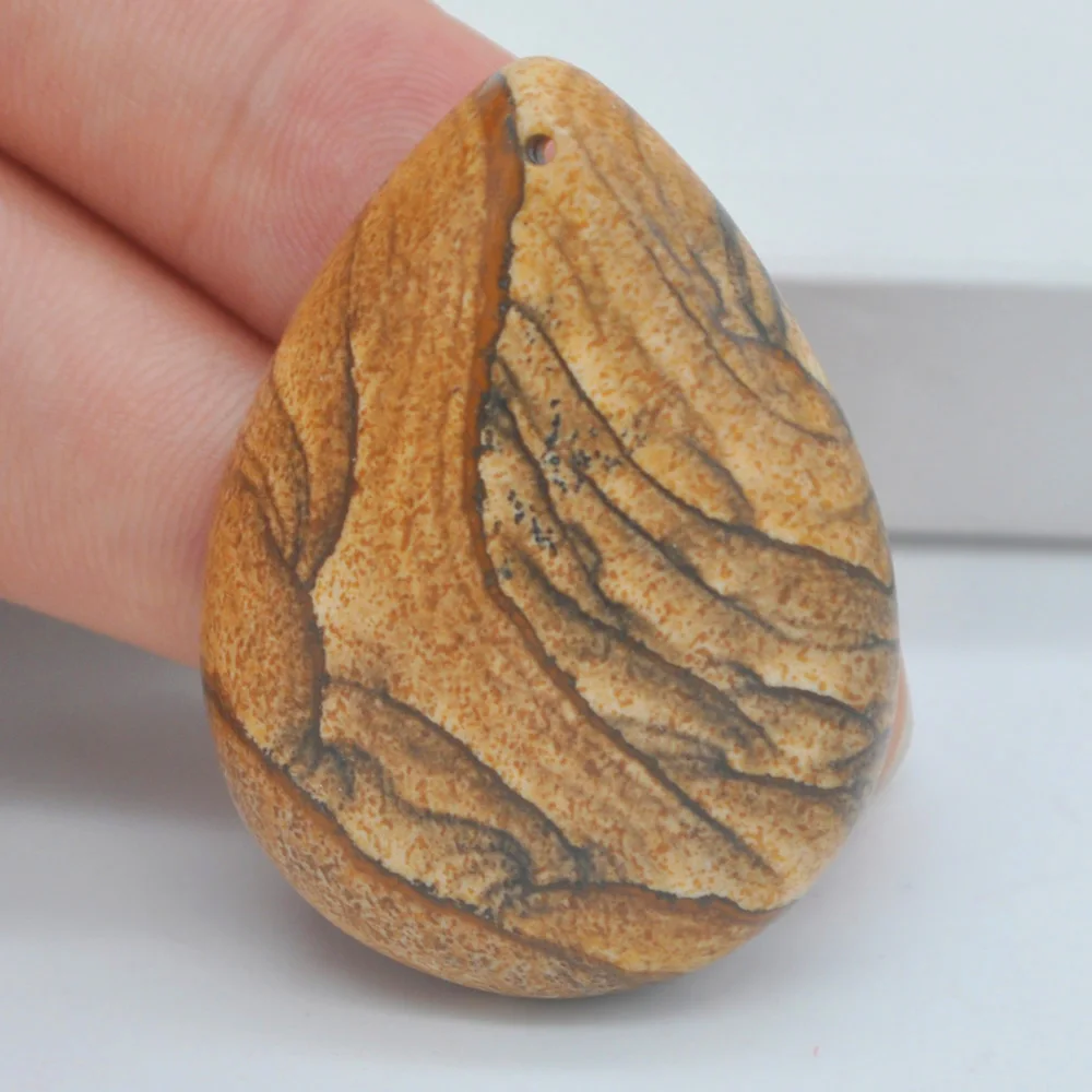 

Natural 40x30MM Picture Jaspe Stone Bead Teardrop CAB Cabochon Hole Jewelry GEM Pendant 1PCS H159