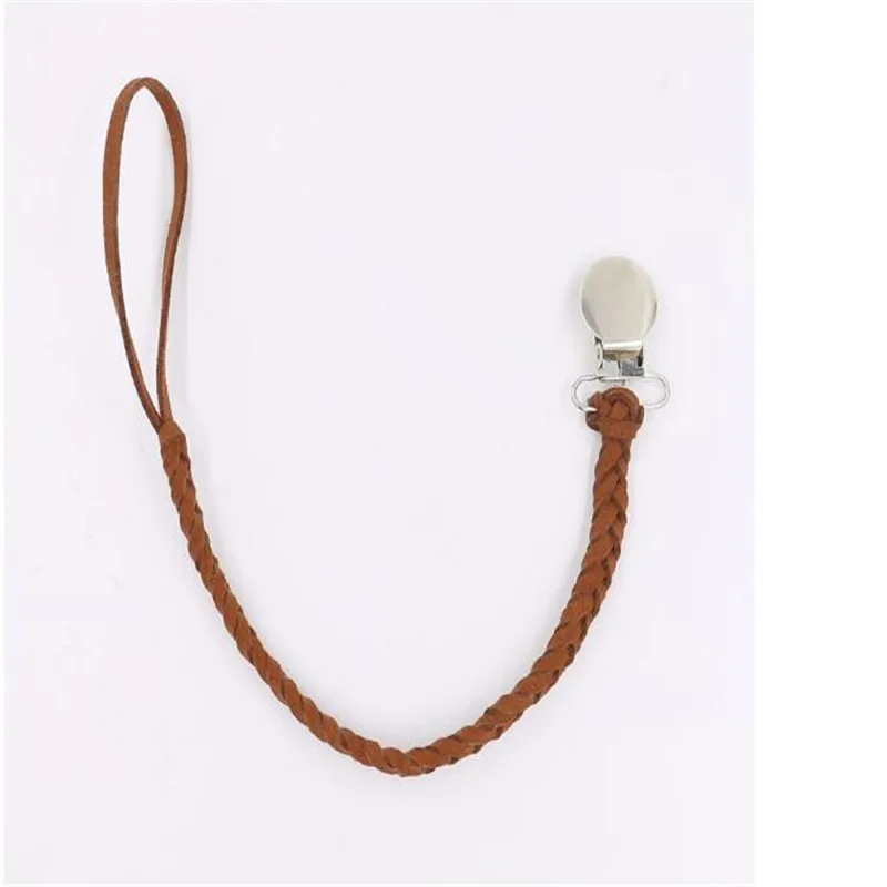 Baby Leather Pacifier Clips Chain Pacifier Holder Braided Clip Colorful Ribbon Convenient For Infant Baby Kids Feeding 26cm