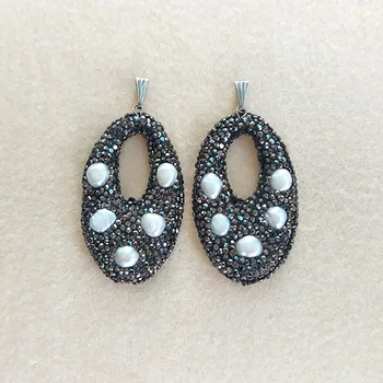 

5 pcs oval shape pearl Pendant,Pave Rhinestone Crystal Charms,DIY Jewelry necklace pendant earrings making supplies P328