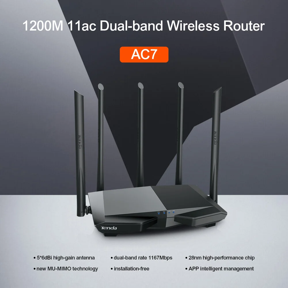 Tenda AC7 Беспроводной Wi-Fi Маршрутизаторы 11AC 2,4 ГГц/5,0 ГГц Wi-Fi ретранслятор 1 * WAN + 3 * LAN порты 5 * 6dbi высокого усиления антенны Smart APP управлять